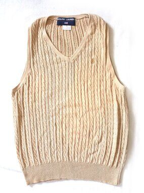 Polo Ralph Lauren Camel Cable Knit Sweater Vest Brown Horse